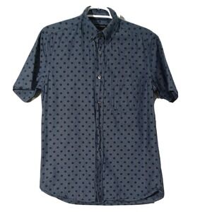 French Connection Shirt SMALL Denim Blue Polka Dot Button Down Short Sl Business